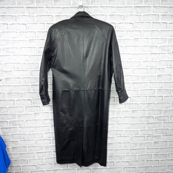 VINTAGE |•G-III•| Black Full Length Trench Coat Embroidered Collar Size Medium - Picture 2 of 11